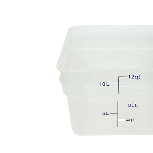 TrueCraftware- 12 Quart Square Food Storage Container Translucent Polypropylene- Commercial Reusable Food Container Canister with Measurement Markings for Meal Prep Pantry Kitchen