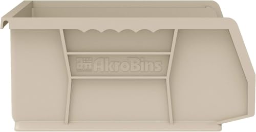 Akro-Mils 30255 AkroBins Plastic Storage Bins, Space-Saving Stackable Bins for Garage, Pantry, Craft Organization, 11" x 16" x 5", Stone, 6-Pack - color: Stone