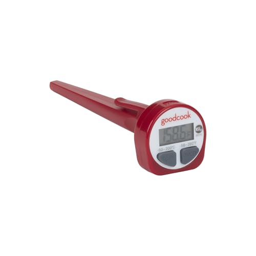 GoodCook Everyday Digital Food Thermometer Instant Read with Stainless Steel Probe, Fahrenheit & Celsius Display & Includes Storage Sleeve, Red - style: Digital Meat Thermometer