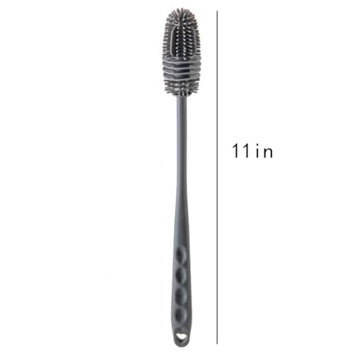 Silicone Soft Bristle Water Bottle Cleaner Brush with Extra Long Handle for Flasks, Tumbler, Glassware, Sports Bottles, Baby Bottles, Vases, Narrow Neck, Gray
