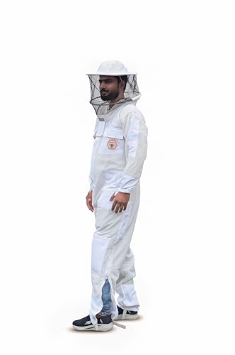Beekeeping Suit Ventilated 3 Layer Ultra with Total Protection with Safety Fencing for Professional Beekeeping Supplies with Carrying Bag (BP-311-White)-L - color: White, size: L