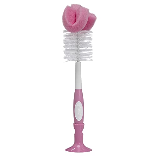 Dr. Brown's Reusable Sponge Baby Bottle Cleaning Brush with Suction Cup Stand, Scrubber and Nipple Cleaner, Pink 1-Pack - color: Pink Bottle Brush, size: 1-Pack