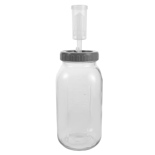 OUNONA Large Fermentation Jar with Airtight Lids and Airlocks, 64oz/1L Wide Mouth Glass Mason Jar with Scale Mark, Wood Sign, Mead Making Kit, Kimchi Containers