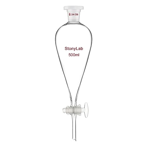 stonylab Separatory Funnel with Glass Stopcock Valve, Borosilicate Glass 24/29 Joint Funnel for Laboratory Accurate Liquid Separation, 500 ml