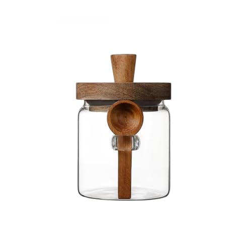 ANSQU Glass Jar with Spoon, 13.5oz Coffee Jar Coffee Grounds Container | Coffee Canister holds up to 5oz Coffee Beans, Coffee Container with Wooden Lid, Cute Jar - size: 13.5oz-1pack (φ3.54")