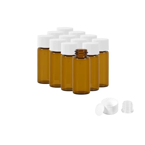 12PCS 10ml Amber Glass Vials with White Screw Caps and Plastic Stoppers, Leak-Proof Small Liquid Sample Bottles for Essential Oils, Perfumes, Reagents - color: AMBER, size: 10ml