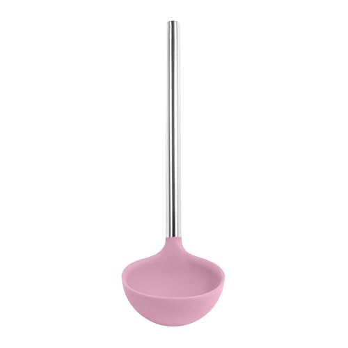 Tovolo Silicone Ladle with Stainless Steel Handle Pink Sorbet Soup Ladle Large, Dishwasher Safe Heat Resistant BPA Silicone Ladle Deep Spoon with Reinforced Nylon Core for Soup, Stew, Sauce & Punch - color: Pink Sorbet