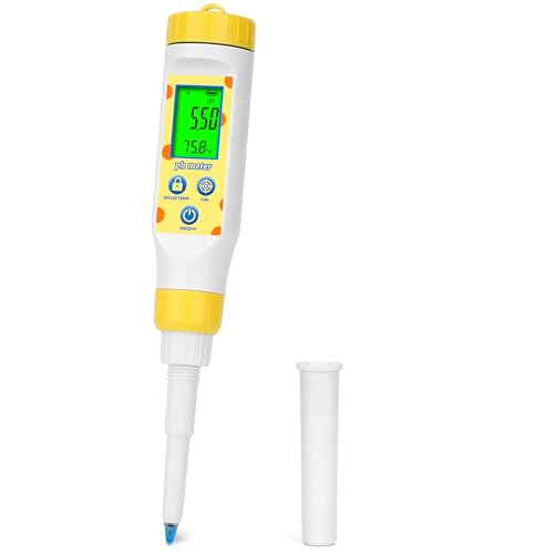 Digital pH Meter for Food Fermentation and Canning, Smart Food pH Tester with High Accuracy Spear Probe for Sourdough, Salsa and Hot Sauces, pH Test Pen with ATC for Solid and Liquid