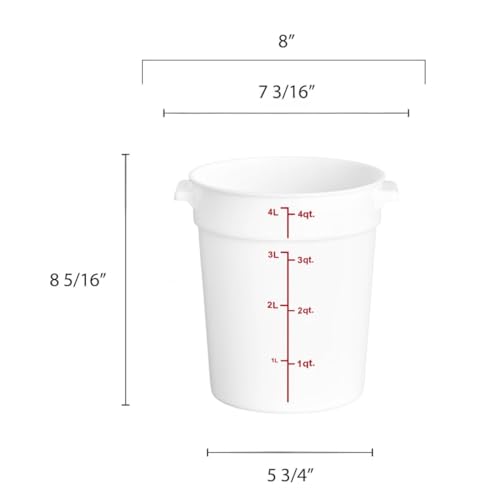 TrueCraftware- 4 Quart White Round Food Storage Container Polypropylene- Commercial Reusable Food Container Canister with Measurement Markings for Meal Prep Pantry Kitchen - size: 4 Quart