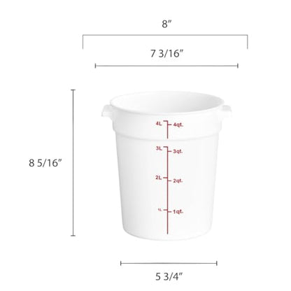 TrueCraftware- 4 Quart White Round Food Storage Container Polypropylene- Commercial Reusable Food Container Canister with Measurement Markings for Meal Prep Pantry Kitchen - size: 4 Quart