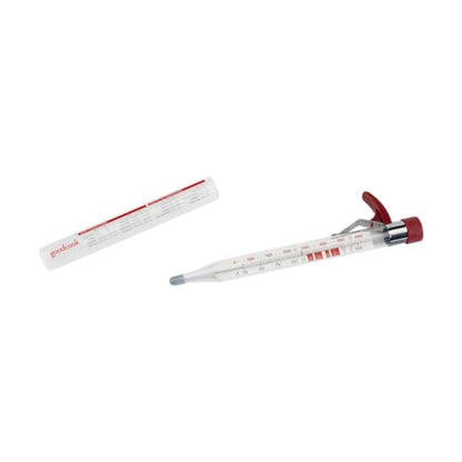GoodCook Everyday Candy & Deep Fry Thermometer Glass Tube Construction with Built-In Pan Clip Includes Fahrenheit & Celsius Measurements & Protective Storage Sleeve, Red