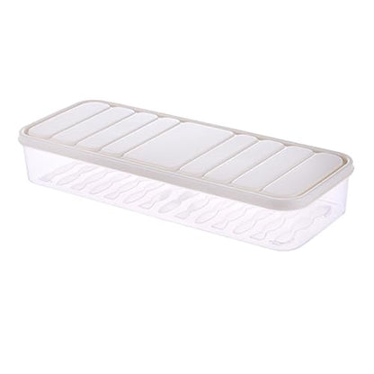 Plastic Airtight Dumpling Storage Box with Lid - Multiuse Cookie & Kimchi Container for Freezer/Refrigerator, Space-Saving White Rectangular Design