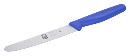 ICEL 4.25 Inch Straight Edge Round Tip Paring Knife, High Carbon German Stainless Steel Blade, Factory-Sharp Edge, Non-Slip Textured Blue Polypropylene Handle - color: Blue