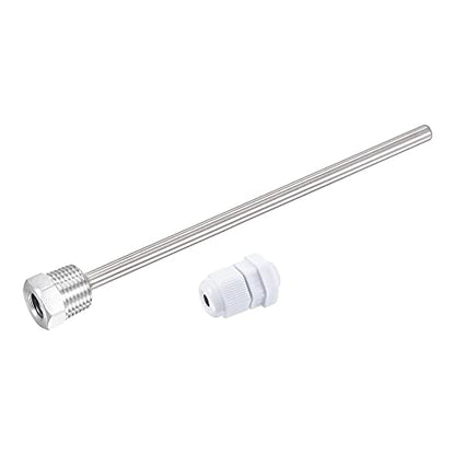 uxcell 8mm Dia G1/2 Thermowell Weldless Stainless Steel 304 with Cable Gland 200mm Length for Beer Fermenter, White - color: White, size: G1/2 x 200mm
