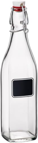 Bormioli Rocco Swing Chalkboard 8.5 oz. Square Swing-Top Bottle with Airtight Seal and Metal Clamp for Drinks, Juices, Wine, or Dressings, Single Bottle - size: 8.5 Ounces