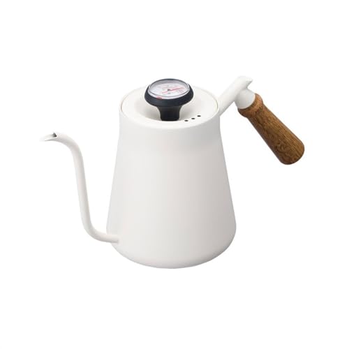 Stainless Steel Coffee Kettle 650ml - Outdoor Camping Pot with Thermometer, Long Spout, Anti-Scald Design - Perfect for Boiling Water and Brewing Coffee White 650ML - color: White