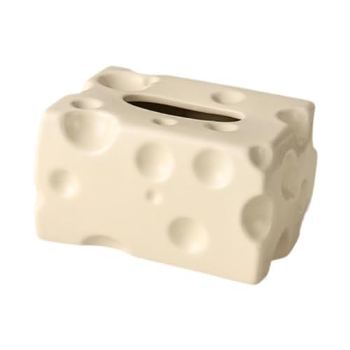 Tissue Dispenser Box Tissue Box Cover Cheese Shaped Tissue Paper Storage Holder Art Ceramic Tissue Box for Restaurant Kitchen, Beige - color: Beige