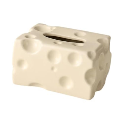 Tissue Dispenser Box Tissue Box Cover Cheese Shaped Tissue Paper Storage Holder Art Ceramic Tissue Box for Restaurant Kitchen, Beige - color: Beige