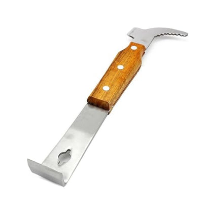 2 Pack Beekeeping J-Hook Hive Tool, Stainless Steel Scraper with Wooden Handle, Multi-Functional Bee Hive Pry Bar for Beekeepers