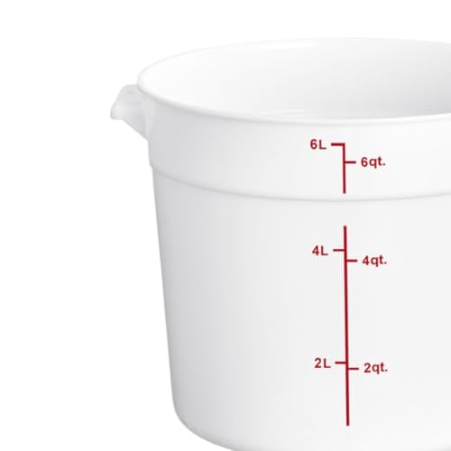 TrueCraftware- 6 Quart White Round Food Storage Container Polypropylene- Commercial Reusable Food Container Canister with Measurement Markings for Meal Prep Pantry Kitchen - size: 6 Quart