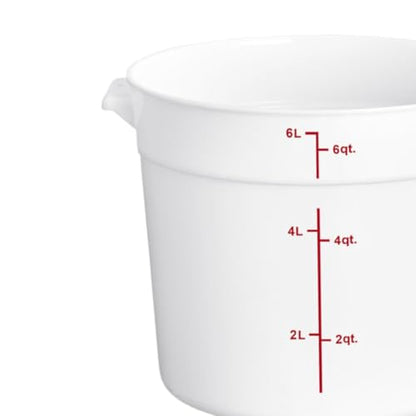 TrueCraftware- 6 Quart White Round Food Storage Container Polypropylene- Commercial Reusable Food Container Canister with Measurement Markings for Meal Prep Pantry Kitchen - size: 6 Quart