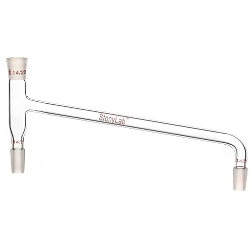 stonylab Borosilicate Glass 75 Degree Bent Distilling Adapter, with Two 14/20 Inner Joints and One Outer Joint, for Laboratory Distillation - size: 14/20 Joint