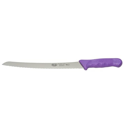 Winco 9-1/2" Commercial-Grade Serrated Bread/Pastry Knife with Curved Handle, Purple