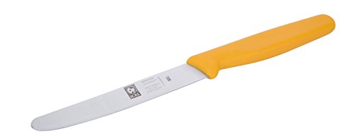 ICEL 4.25 Inch Straight Edge Round Tip Paring Knife, High Carbon German Stainless Steel Blade, Factory-Sharp Edge, Non-Slip Textured Yellow Polypropylene Handle - color: Yellow