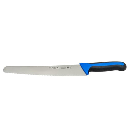 Winco Sof-Tek, 10" Wide Bread/Pastry Knife, Soft Grip Handle,Silver/Black/Blue - color: Silver/Black/Blue, size: 10", style: Soft Grip