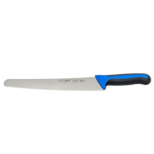 Winco Sof-Tek, 10" Wide Bread/Pastry Knife, Soft Grip Handle,Silver/Black/Blue - color: Silver/Black/Blue, size: 10", style: Soft Grip