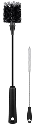 Water Bottle Brush with Straw Cleaner, 15 Inches Stainless Steel Handle Baby Bottle Brush Cleaner, Kitchen Scrub Cleaning Brushes for Cup, Wine Glasses, Coffee Mugs, Tumblers, Wine Decanters, Black - style: Bottle Brush With Straw Brush