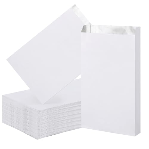 EUSOAR Foil Sandwich Bags - 100pcs 6.2"x11.8"x1.6" White Hamburger Wrappers, Hot Dog Bags, Disposable Food Storage for Hot Food, Bakery Cookies, Treats, Snack, BBQ Take-out - color: White, size: 6.2x11.8x1.6 Inch