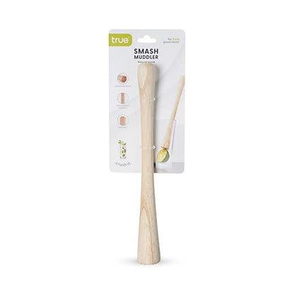 True Smash Wooden Muddler for Cocktails with Ergonomic Contoured Handle, Durable Cocktail Muddlers, Herbs and Fruit Crushers, Home Bar Accessories, 9.75", Set of 1 - color: Wood