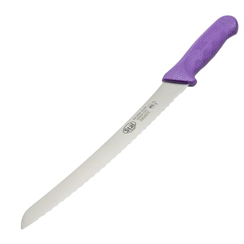 Winco 9-1/2" Commercial-Grade Serrated Bread/Pastry Knife with Curved Handle, Purple