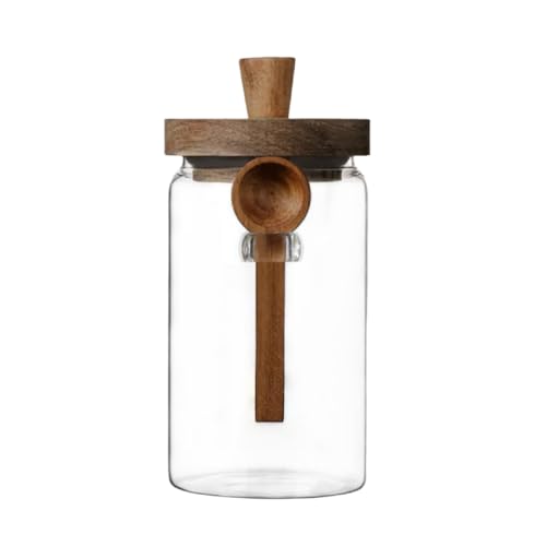 ANSQU 34oz Glass Jar with Wooden Lid & Spoon, Food Storage Containers Coffee Jar Coffee Grounds Container, Food Storage Canister, Kitchen Pantry Storage Container - size: 34oz-1pack (φ3.54")