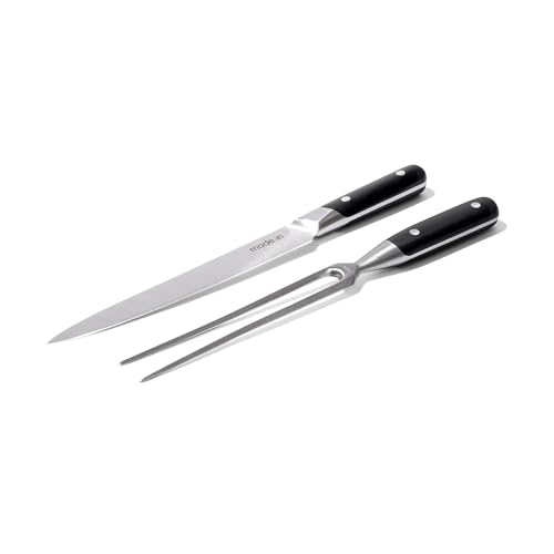 Made In Cookware - Carving Set (Includes Carving Knife and Fork) - Crafted in France - Full Tang with Black POM Handle