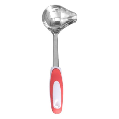 Stainless Steel Ladle Spoon Portable Non Slip Handle Smooth Side Pour Spout Mouth Porridge Spoon for Kitchen Restaurant Hotel