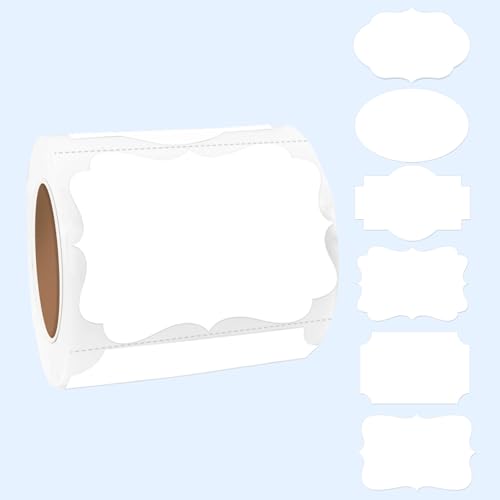 White Labels - 250 PCS 3" x 2" Fancy Shape Stickers for Storage Box or Food Jars - color: White, size: 2*3 inch