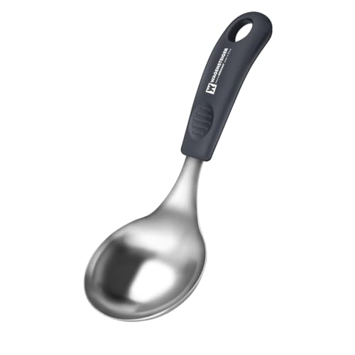 Short Stainless Steel Ladle 220mm (8.6”) – SUS304 Thick Deep Bowl Head with Soft-Grip Silicone Handle – Lightweight Mini Soup & Serving Spoon for Cooking – 5 Color Options (Gray) - color: Gray