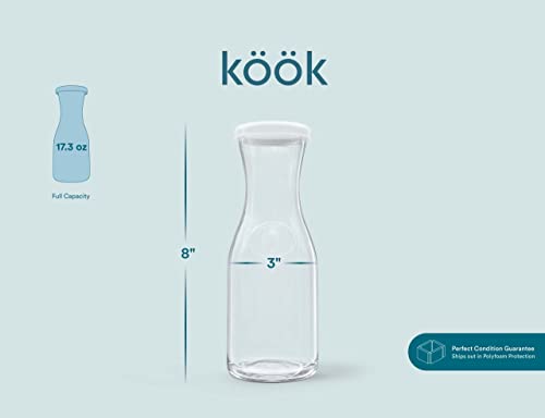 Glass Carafe Pitchers, by Kook, Mini Carafes- set of 6, Beverage Dispensers, Clear Jugs For Mimosas, Water, Wine, Milk and Juice, with Plastic Lids, Dishwasher Safe 17.3 oz - color: Set of 6, 17 oz (Mini)