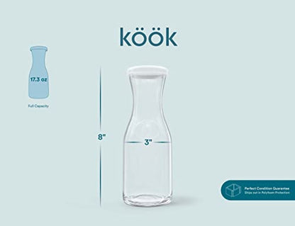 Glass Carafe Pitchers, by Kook, Mini Carafes- set of 6, Beverage Dispensers, Clear Jugs For Mimosas, Water, Wine, Milk and Juice, with Plastic Lids, Dishwasher Safe 17.3 oz - color: Set of 6, 17 oz (Mini)