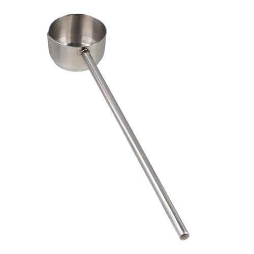 Stainless Steel Soup Spoon, Long Handle Oil Splashing Spoons with Pour Spout Heat-Resistant Hot Oil Scoop Spoon for Serving Chocolates, Gravies and Sauces
