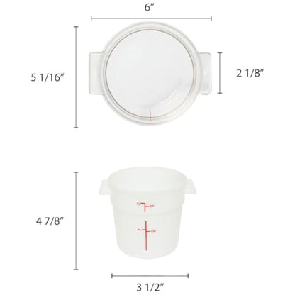 TrueCraftware- 1 Quart White Round Food Storage Container Polypropylene- Commercial Reusable Food Container Canister with Measurement Markings for Meal Prep Pantry Kitchen - size: 1 Quart