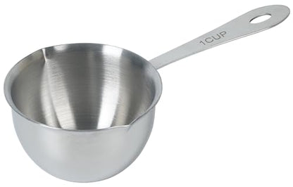 DOTINGHUX 1 Cup Stainless Steel Measuring Cup, 3 Types of Measurement Marks, Two Side Spouts, Dishwasher Safe, Compatible with All Cooktops