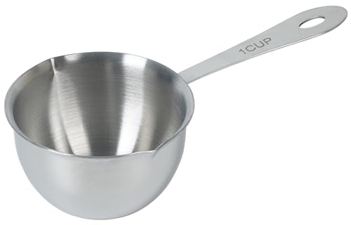 DOTINGHUX 1 Cup Stainless Steel Measuring Cup, 3 Types of Measurement Marks, Two Side Spouts, Dishwasher Safe, Compatible with All Cooktops
