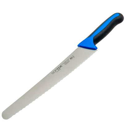 Winco Sof-Tek, 10" Wide Bread/Pastry Knife, Soft Grip Handle,Silver/Black/Blue - color: Silver/Black/Blue, size: 10", style: Soft Grip