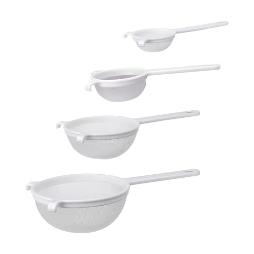 HIC Kitchen Double-Ear Fine Mesh Strainers, BPA Free, Set of 4 Sizes Includes 3, 4, 5.5, and 7-Inch Diameter - color: Double-Ear Fine Mesh White, size: Set of 4 (3-Inch, 4-Inch, 5.5-Inch, 7-Inch)