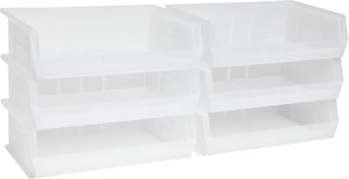 Akro-Mils 30255 AkroBins Plastic Storage Bins, Space-Saving Stackable Bins for Garage, Pantry, Craft Organization, 11" x 16" x 5", Clear, 6-Pack - color: Clear