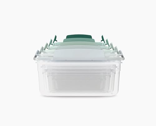 Joseph Joseph Nest Lock, 10 Piece Plastic Food Storage Container set with lids, Leak Proof, Airtight, Space Saving, Kitchen Storage, BPA free - Sage Green - color: Green, size: Rectangular, style: 10pc