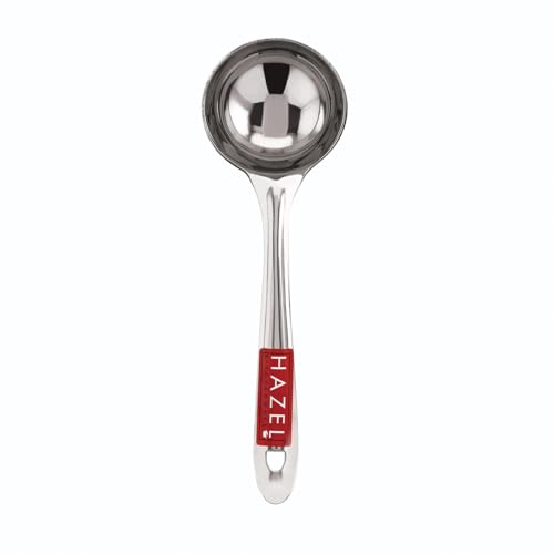 HAZEL Stainless Steel Ladle for Kitchen | 7.3 cm Dia Round Soup Serving Spoon | Heavy Duty Kitchen Spoodle for Cooking, Serving, Curry, Dosa, Gravy - size: Set of 1, style: Ladle